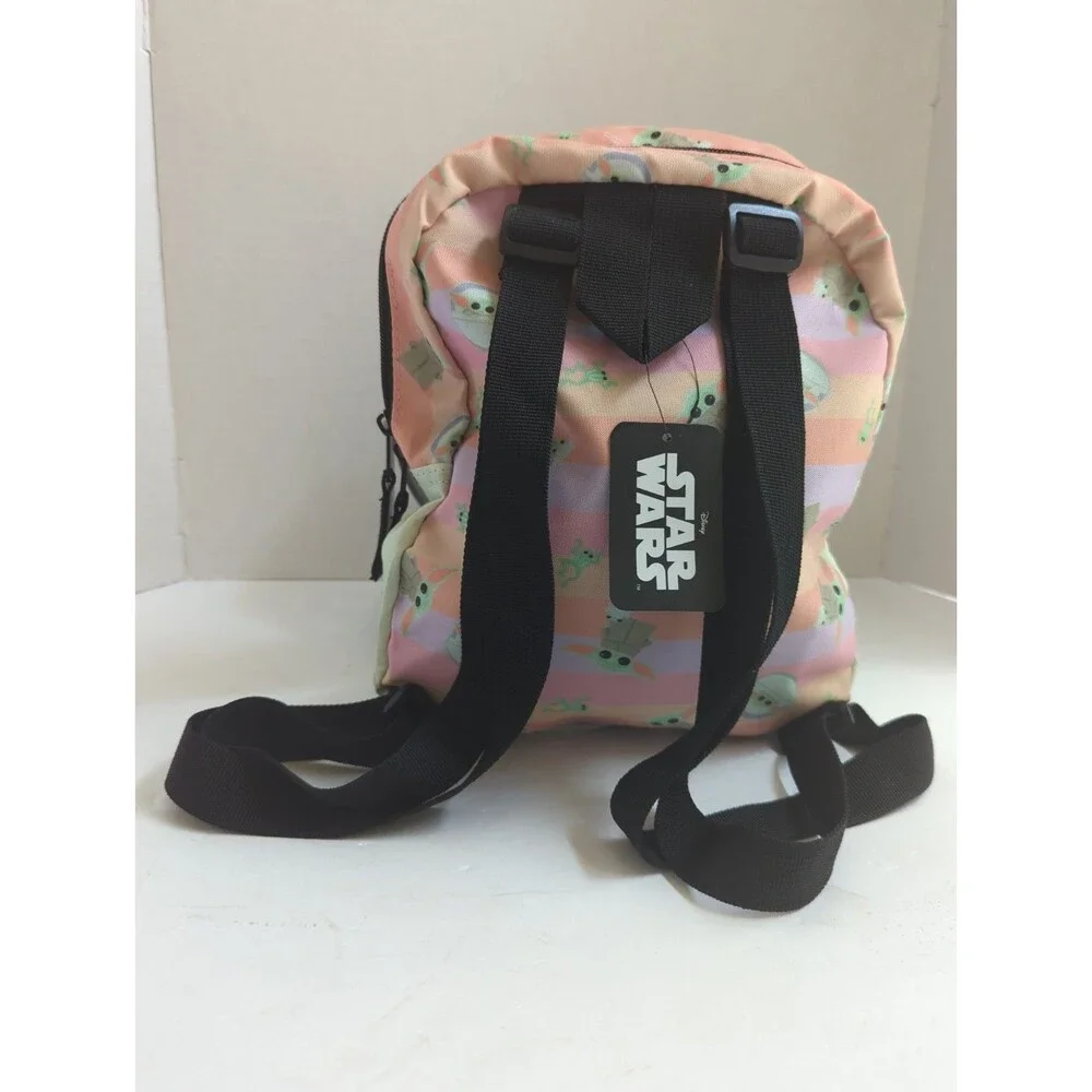 STAR WARS GROGU Pink Kids Backpack Cartoon Zip Casual Mandalorian Design. 